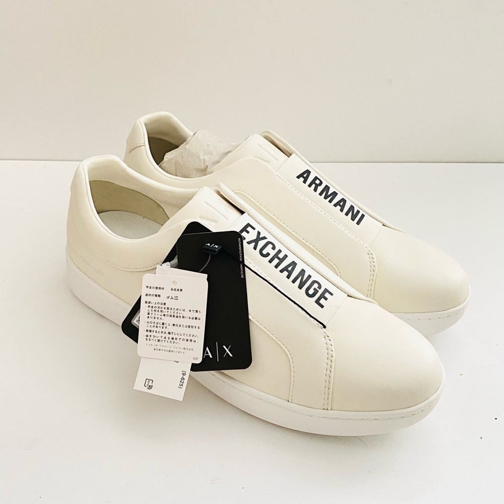 NWT: A|X ARMANI EXCHANGE | White Logo Lace-less Slip-On Sneakers - Picture 2 of 7